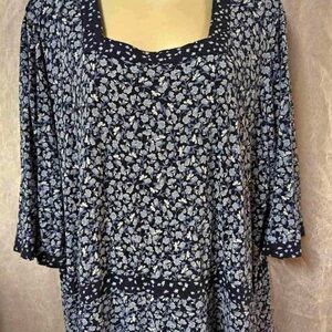 J. Jill Blue and White 3/4 Sleeve Relaxed Blouse